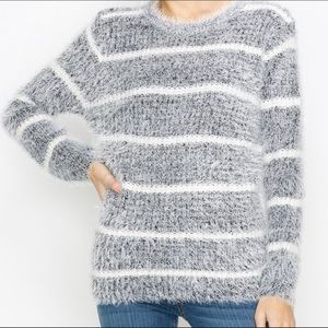 Black & White Lady Finger Fuzzy Sweater